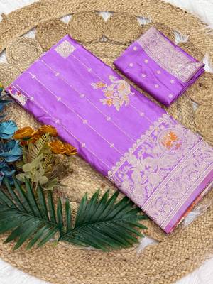 Lavender Color Hand Dyed Satin Silk Traditional Saree 3