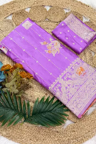 Lavender Color Hand Dyed Satin Silk Traditional Saree