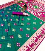 Rama soft  saree with zari weawing meenakari rich pallu and unique ikkat border