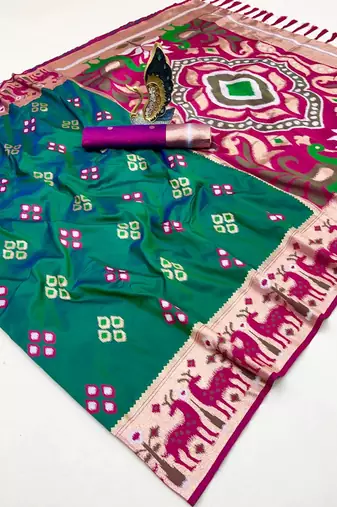 Rama soft saree with zari weawing meenakari rich pallu and unique ikkat border