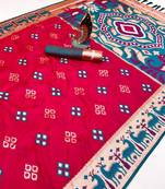 Pink soft  saree with zari weawing meenakari rich pallu and unique ikkat border