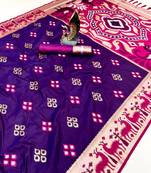 Purple soft  saree with zari weawing meenakari rich pallu and unique ikkat border