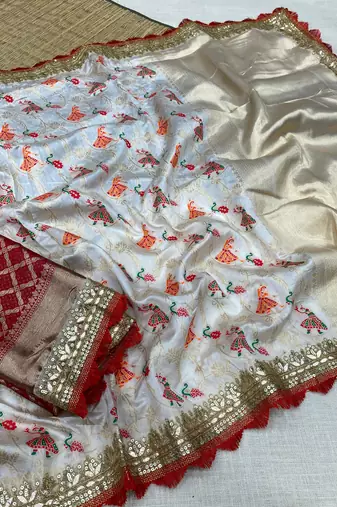 White Color Heavy Banarasi Silk blend Saree