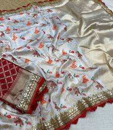 White Color Heavy Banarasi Silk blend Saree