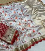 White Color Heavy Banarasi Silk blend Saree