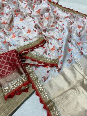 White Color Heavy Banarasi Silk blend Saree 2