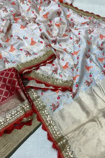 White Color Heavy Banarasi Silk blend Saree