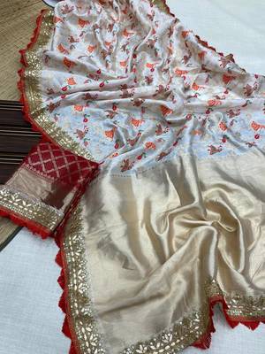 White Color Heavy Banarasi Silk blend Saree 3