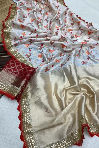 White Color Heavy Banarasi Silk blend Saree