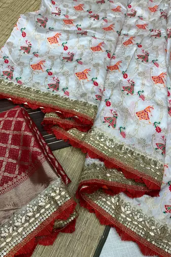 White Color Heavy Banarasi Silk blend Saree