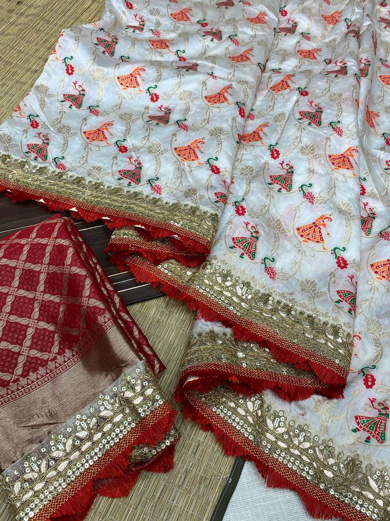 White Color Heavy Banarasi Silk blend Saree