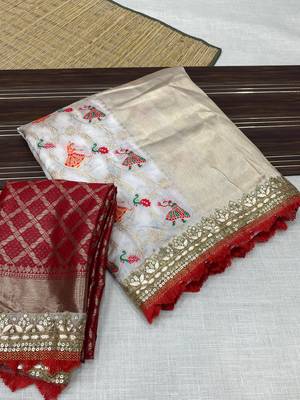White Color Heavy Banarasi Silk blend Saree 5