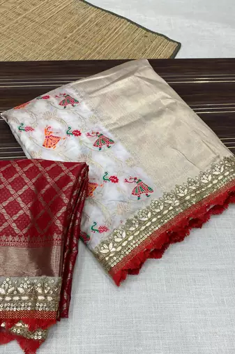 White Color Heavy Banarasi Silk blend Saree