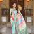 Green faux banarasi silk blend saree with blouse