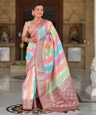 Maroon faux banarasi silk multi colour saree with all over zari weawing design 3