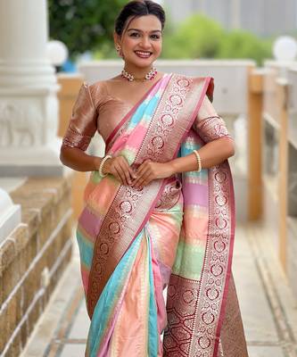 Maroon faux banarasi silk multi colour saree with all over zari weawing design 4