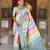 Teal faux banarasi silk blend saree with blouse