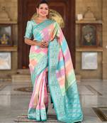 Sea green faux banarasi silk blend multi-colour saree