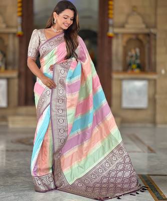 Wine faux banarasi silk blend saree with blouse 3