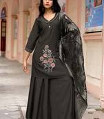 Women Russian Silk Work Hand & Thread Straghit  Kurta With Palazzo & Dupatta