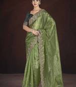 Green Color Fancy Fendy Satin Fabric Saree