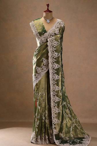Green Color Fancy Fendy Satin Fabric Saree