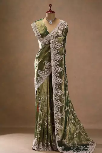 Green Color Fancy Fendy Satin Fabric Saree