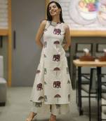 Off White Elephant Print Cotton Flex Co-Ord Set