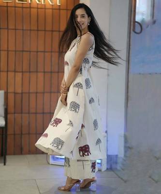 Off White Elephant Print Cotton Flex Co-Ord Set 2