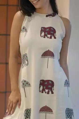 Off White Elephant Print Cotton Flex Co-Ord Set