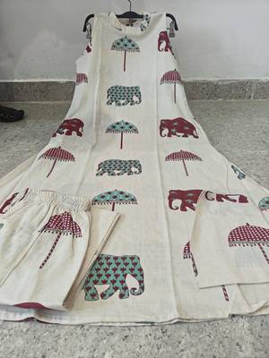 Off White Elephant Print Cotton Flex Co-Ord Set 5