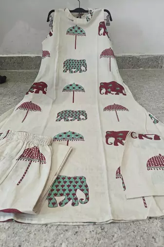 Off White Elephant Print Cotton Flex Co-Ord Set