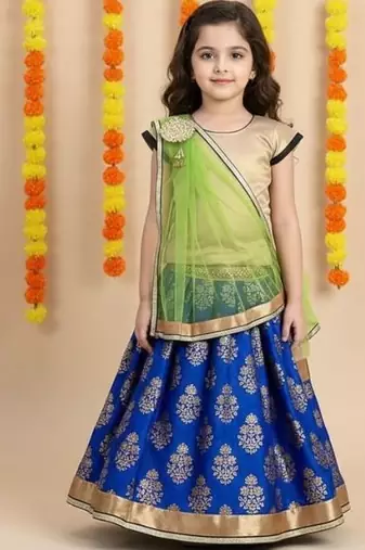 Blue printed cotton stitched lehenga