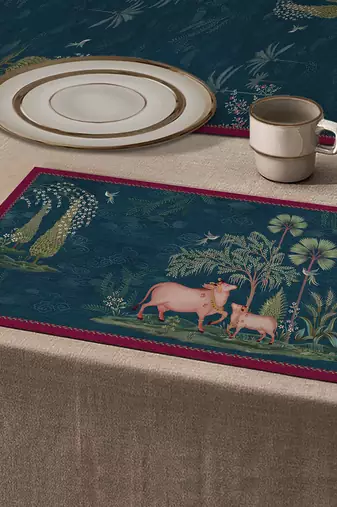 Pichwai Table Mat - Blue (set of 2)