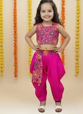 purple cotton dhoti set for girls with embroidered work 1