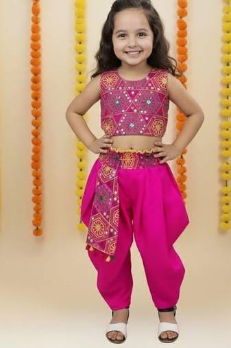 purple cotton dhoti set for girls with embroidered work