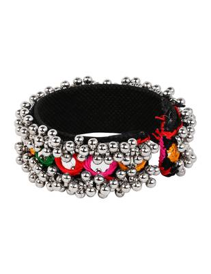 Silver plated traditional vibrant hand embroidered ghungroo kada adjustable bracelet for women (adb573) 3