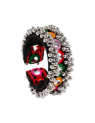 Silver plated traditional vibrant hand embroidered ghungroo kada adjustable bracelet for women (adb573) 4