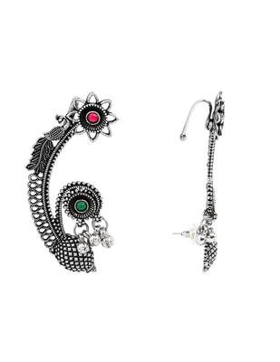 Silver plated handcrafted oxidised floral ear cuffs with intricate detailing for women (e3395ox) 3