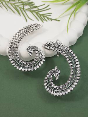 Oxidised peacock design statement ear cuff for women  1