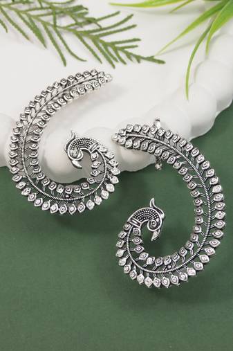 Oxidised peacock design statement ear cuff for women (e3396ox)
