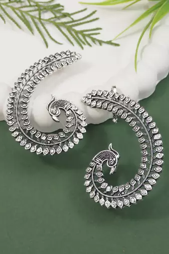 Oxidised peacock design statement ear cuff for women 