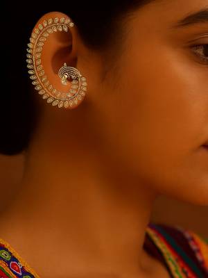Oxidised peacock design statement ear cuff for women  2