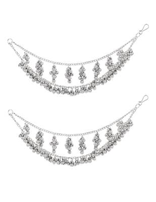 Silver plated oxidised peacock ear cuff with jhumka detailing for women  2