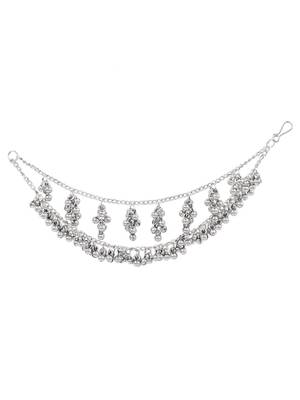 Silver plated oxidised peacock ear cuff with jhumka detailing for women  3