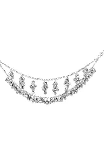 Silver plated oxidised peacock ear cuff with jhumka detailing for women 