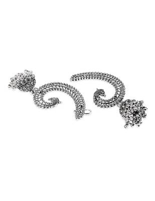 Silver plated oxidised peacock ear cuff with jhumka detailing for women  4