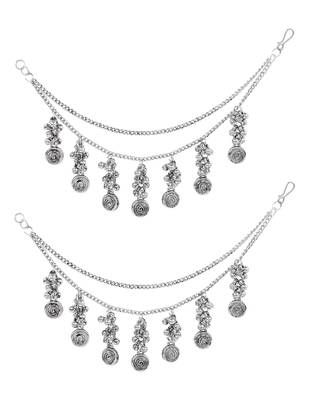 Oxidised plated traditional multi layered ear chain with ghungroo hangings for women  1