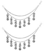 Oxidised plated traditional multi layered ear chain with ghungroo hangings for women 