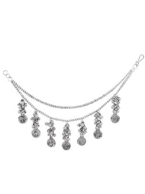 Oxidised plated traditional multi layered ear chain with ghungroo hangings for women  2